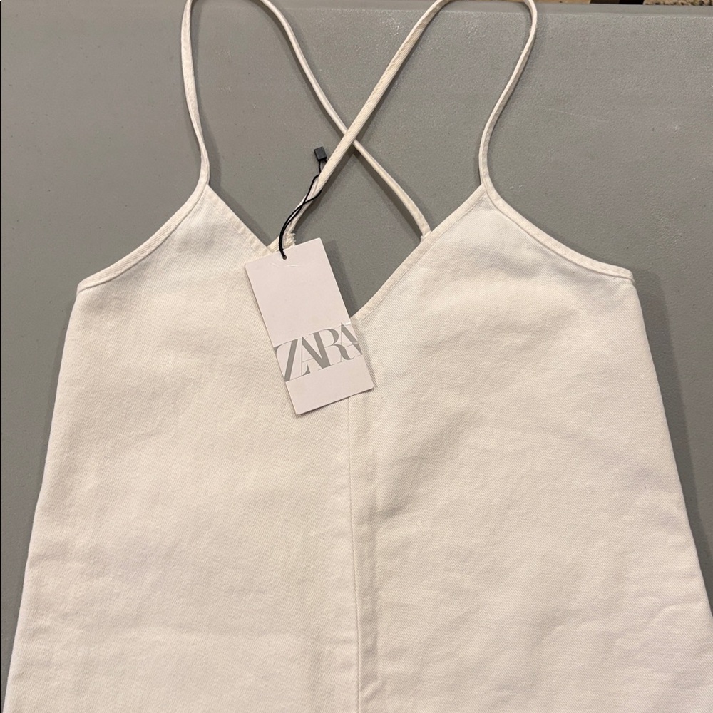 ZARA White Denim Crisscross Back Romper - Picture 7 of 10